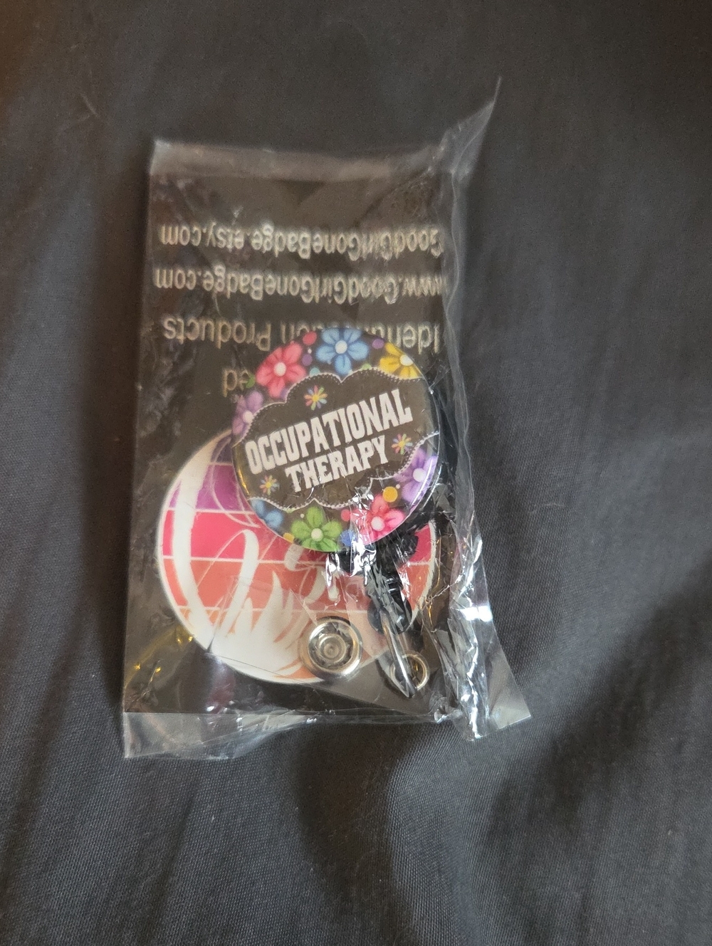 Occupational Therapy Badge Reel - Floral Black Design